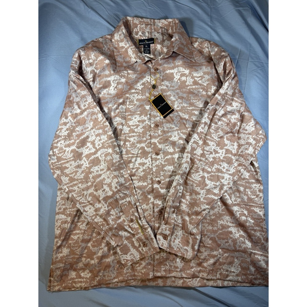 Stacy Adams Men's Brown & White Long Sleeve Button Up Shirt Size 3XL NWT